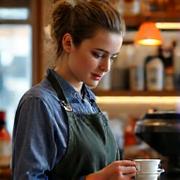 Barista pouring coffee in a bustling Dublin cafe