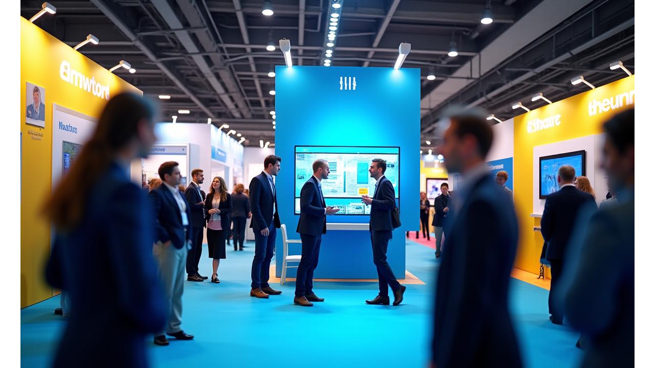 Vibrant, custom-designed promotional stand at a bustling Irish event, showcasing interactive elements and engaging visitors.