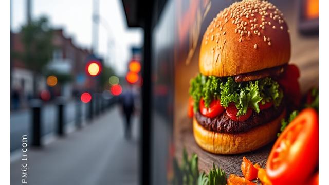 Billboard for a new restaurant with tempting food imagery