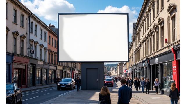 Billboard in Cork city centre bustling commercial district