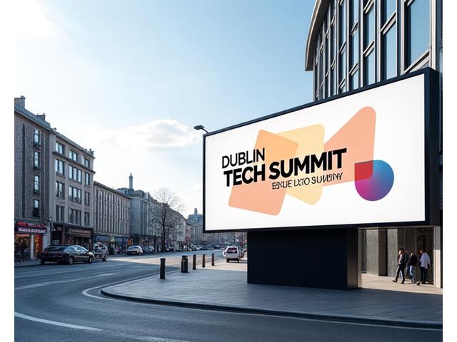 Modern billboard design for a tech company near a high-traffic urban junction