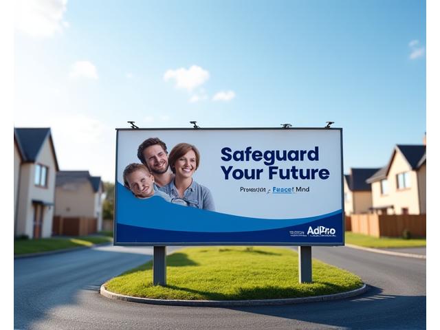 Insurance company billboard featuring a family and a reliable, protective message