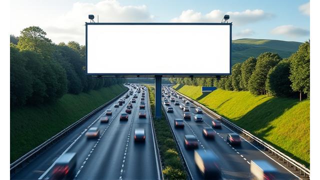 Billboard on M50 Dublin orbital motorway at peak traffic