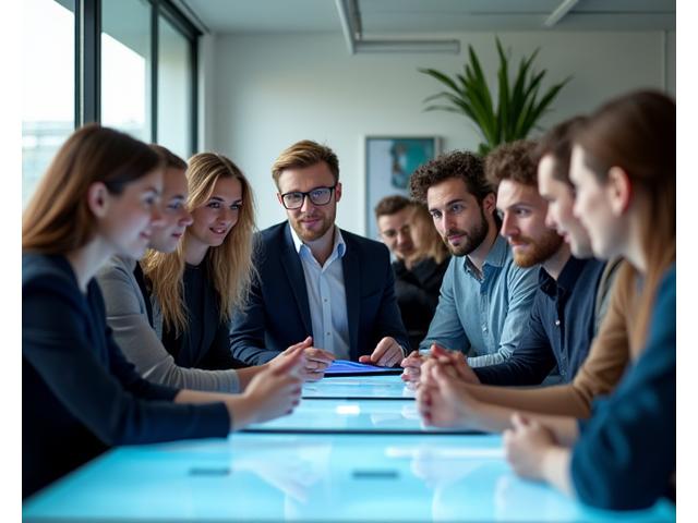 AdPro Ireland marketing team looking at screens, ready to assist with advertising inquiries, showing collaborative and responsive service.