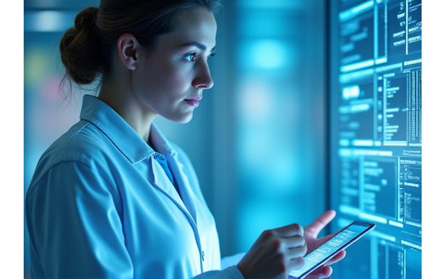Healthcare professional looking at data on a tablet