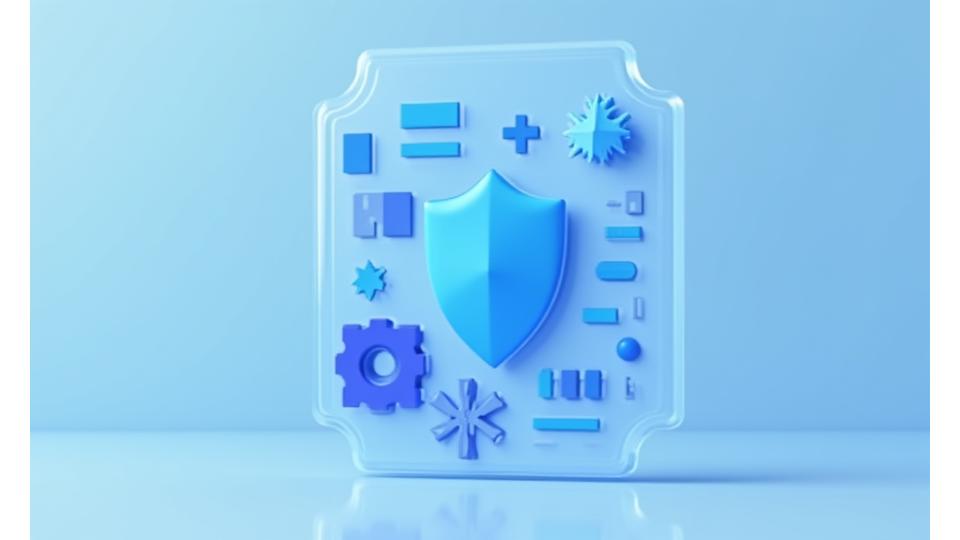 Illustration of a shield protecting digital assets and creative artworks, representing intellectual property protection in advertising.